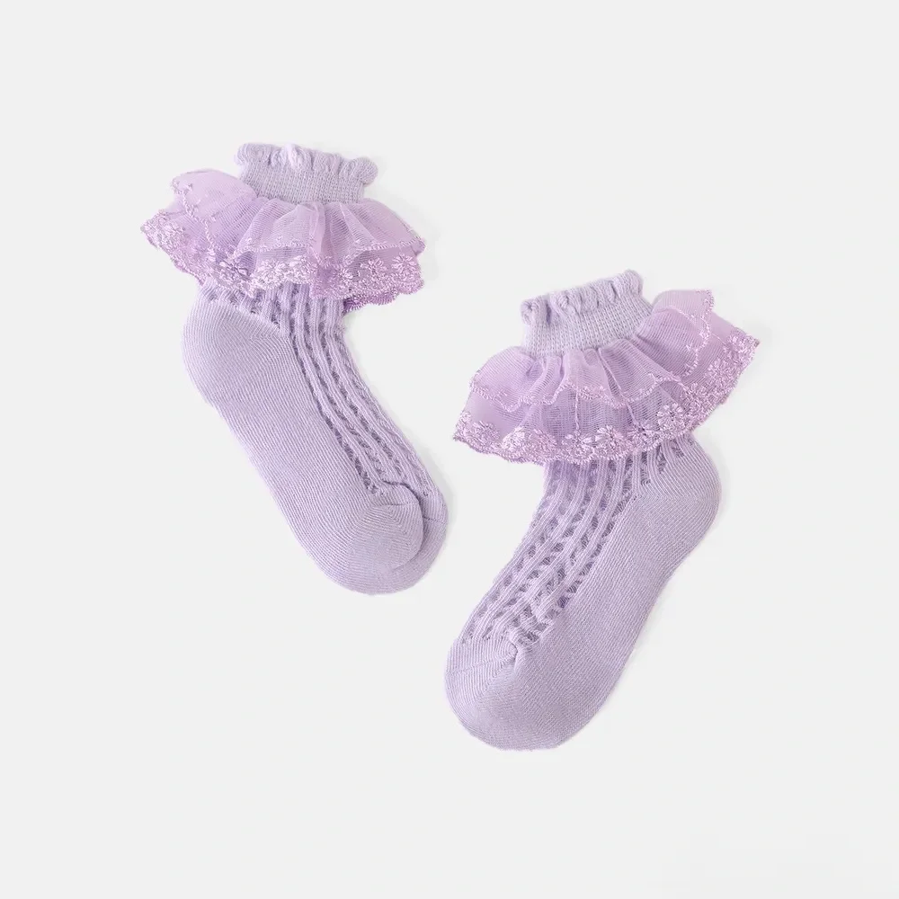 PATPAT baby girls Lace Trim Mesh Thin Socks Bundle of 3 - Mixed Sizes